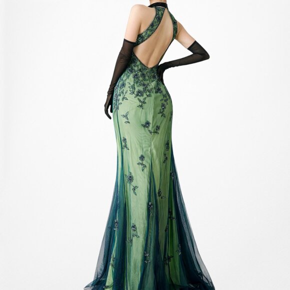 slim fit dress slacks Green Satin Long Prom Dresses, Green Mermaid Long Formal Dresses – shopluu main image 1